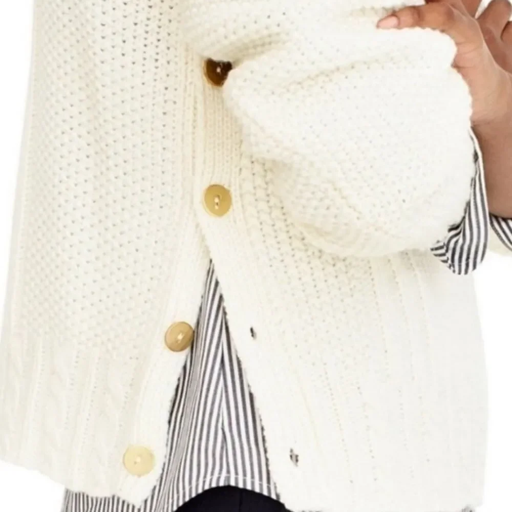 The Reeds X J Crew Side Button Sweater Cream Diamond Mock Neck Knit Women Size S